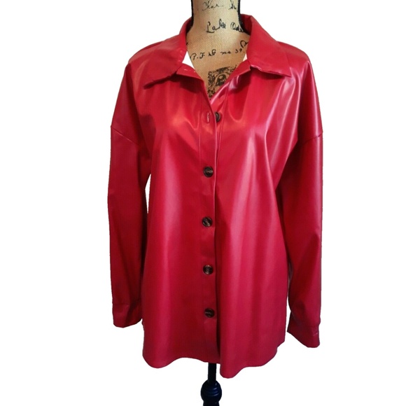 Women's Red Faux Leather Shacket / Button-up Jacket Size XL - Picture 2 of 13